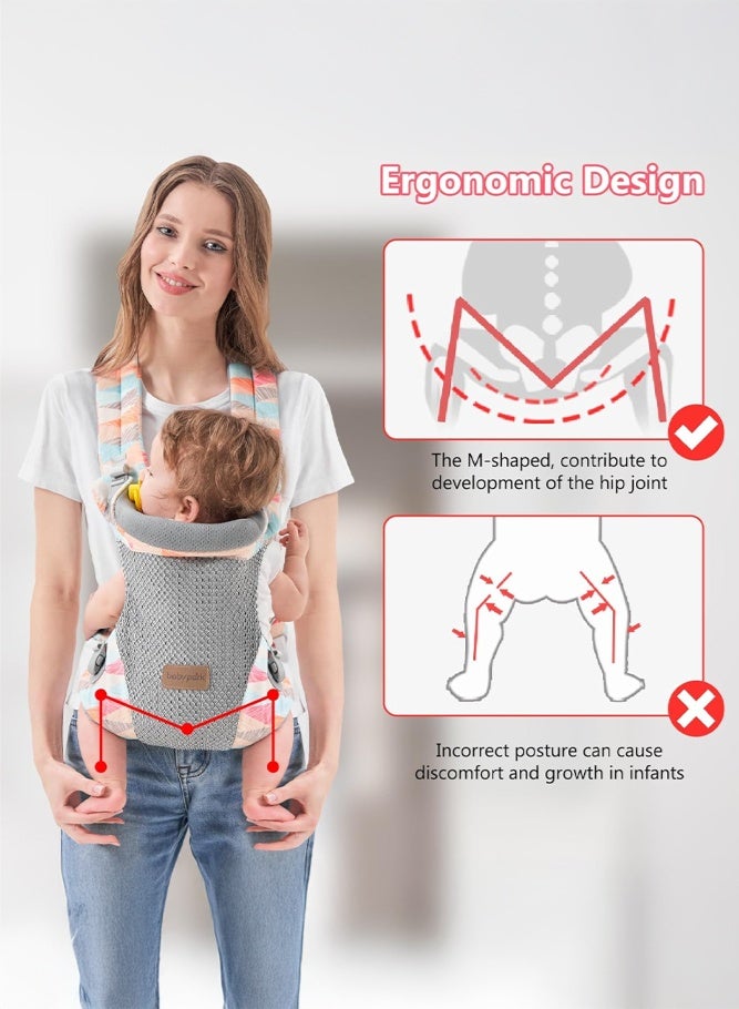 SHABILI Baby Carrier for Daily Use, Soft Cotton-Polyester Adjustable Baby Carrier With Mesh Panel, Baby Hip Carrier and Baby Wrap Carrier With Baby Hip Seat for Parents Travel and Home Care (Multicolor) - Image 3